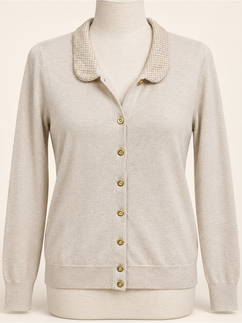 Merona Gold Studded Collar Beige Cardigan Sweater L